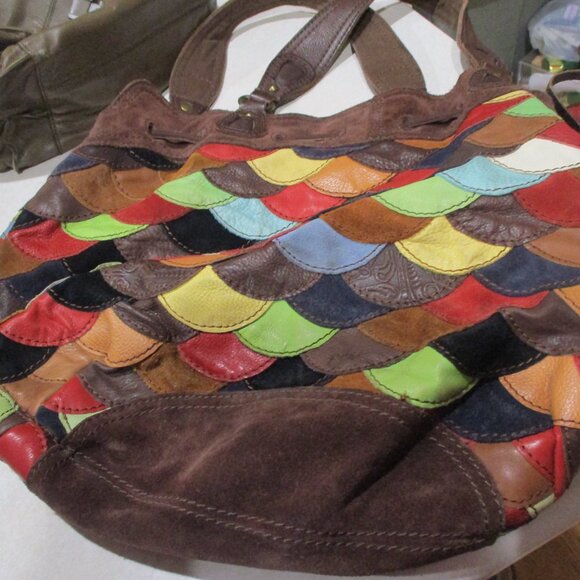 LUCKY BRAND VINTAGE INSPIRED PATCHWORK LEATHER suede hobo boho - Picture 9 of 9